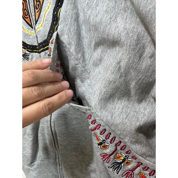 VAVA by Joy Han Floral Embroidery Jersey Hoodie Womens Medium Gray Hippy Boho - Picture 13 of 16